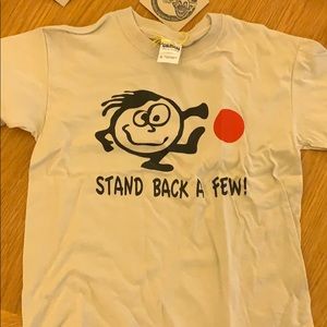 Youth medium “Stand back a few” t shirt tan